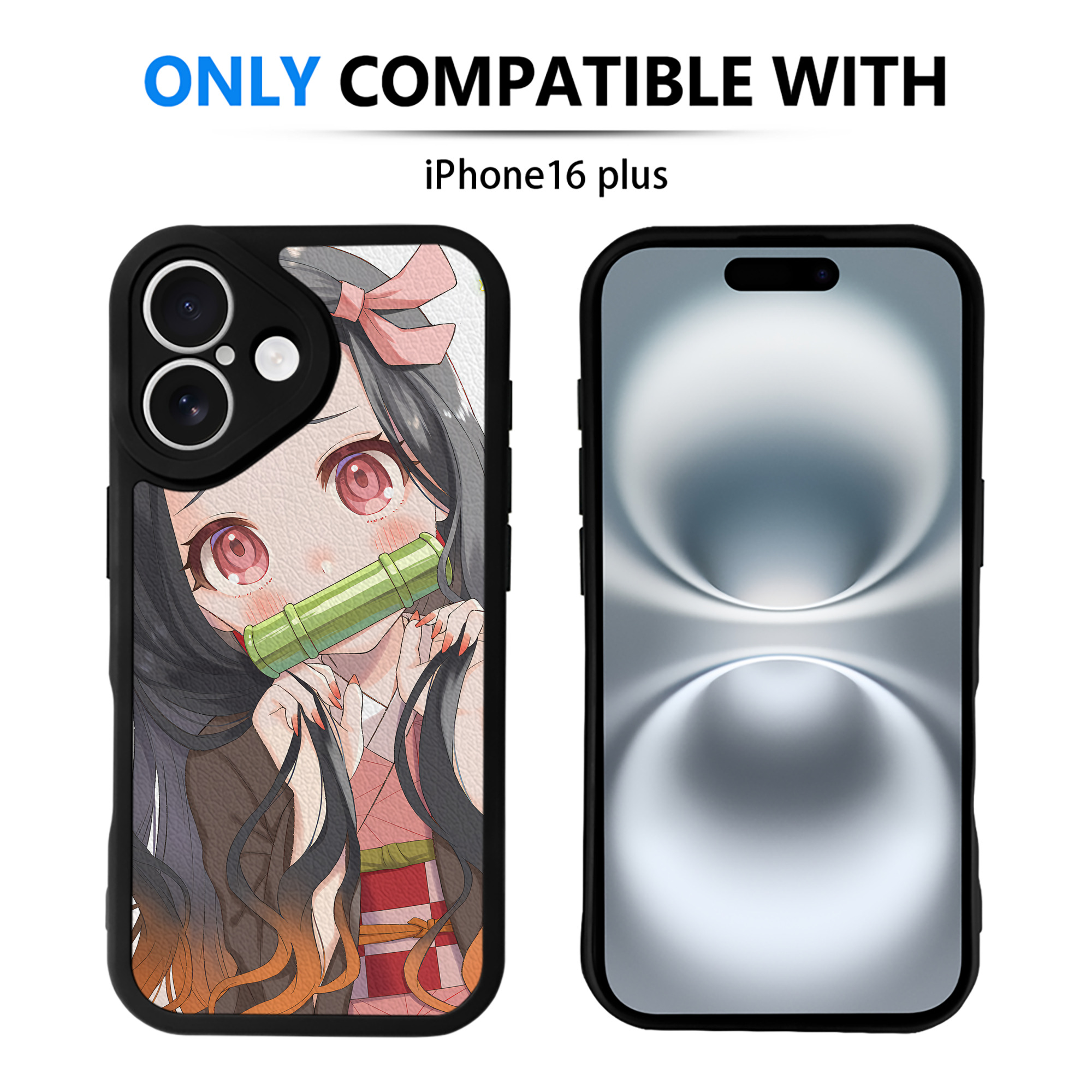 （画像用） 鬼滅の刃（きめつのやいば）竈門 禰󠄀豆子／かまど ねずこ Kamado Nezuko 【iPhone 16シリーズ対応】シリコンスマホケース（レザー調） 材質：シリコン